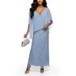 Elegant Light Dusty Blue Beaded Maxi Dress for the Gorgeous Mother of the Bride